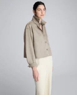 Faux Suede Button Front Cropped Knit Shirt>Kenneth Cole Online