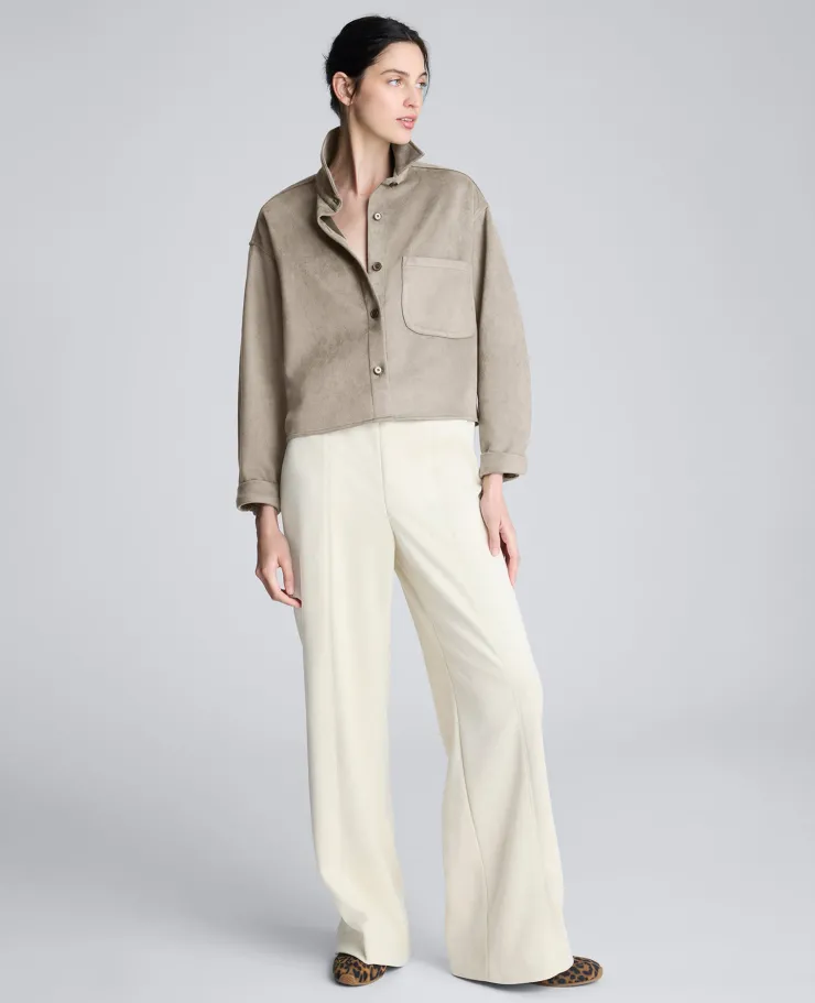 Faux Suede Button Front Cropped Knit Shirt>Kenneth Cole Online