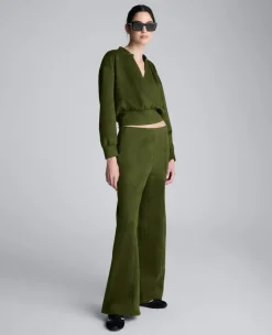 Faux Suede Shoulder Pleated Long Sleeve Knit Pullover><noscript><img width=