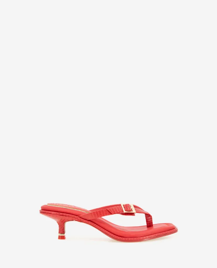 Gillie Embossed Lizard Kitten Heel Buckle Sandal>Kenneth Cole Outlet