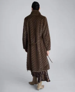 Grooved Faux Fur Coat with Tie Belt><noscript><img width=