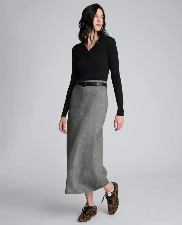 Herringbone Slit Front Belted Midi Skirt>Kenneth Cole Best