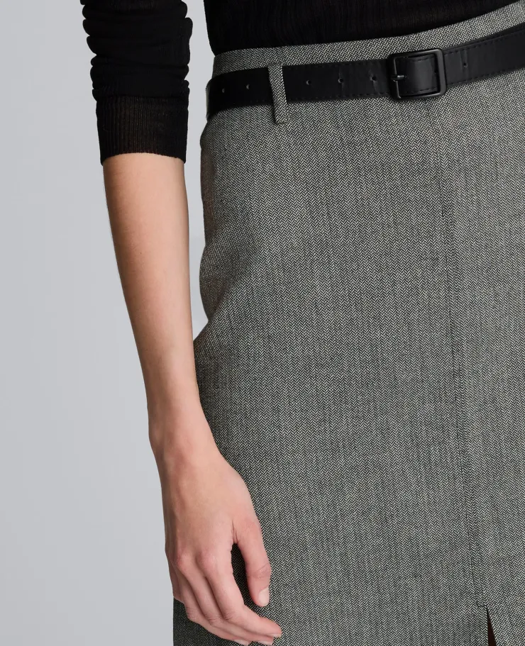 Herringbone Slit Front Belted Midi Skirt>Kenneth Cole Best