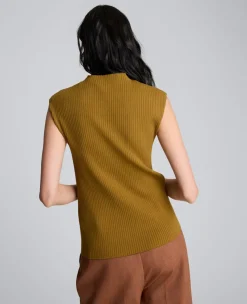 Large Chevron Stitch Sleeveless Mock Neck Sweater><noscript><img width=