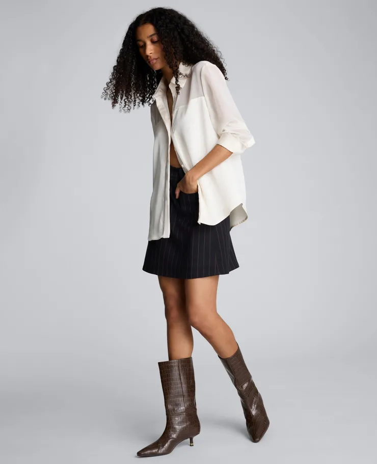 Long Sleeve Button Front Sheer Detail Woven Shirt>Kenneth Cole Hot