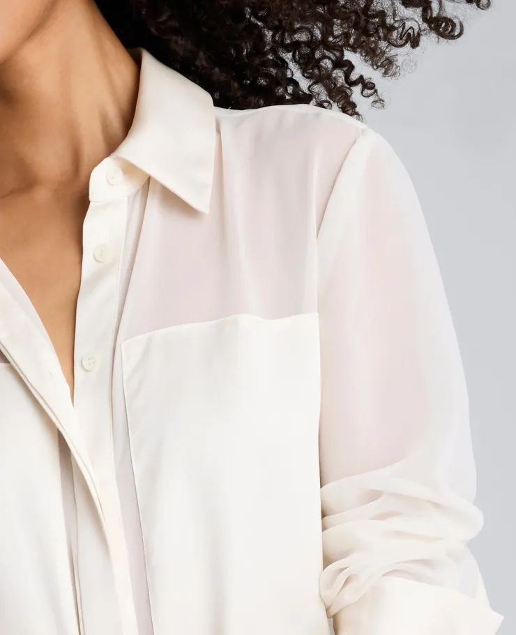Long Sleeve Button Front Sheer Detail Woven Shirt>Kenneth Cole Hot
