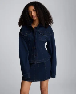 Long Sleeve Denim Corset Trucker Jacket><noscript><img width=
