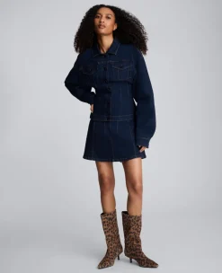 Long Sleeve Denim Corset Trucker Jacket><noscript><img width=