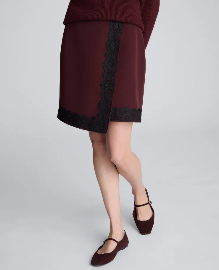 Luxe Twill Faux Wrap Mini Skirt With Lace Trim>Kenneth Cole Online
