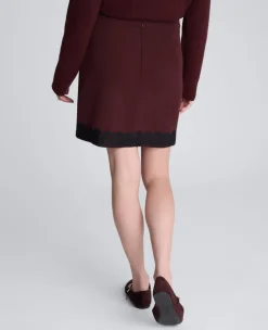 Luxe Twill Faux Wrap Mini Skirt With Lace Trim><noscript><img width=