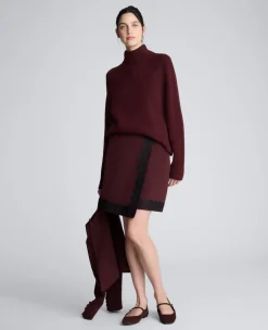 Luxe Twill Faux Wrap Mini Skirt With Lace Trim><noscript><img width=