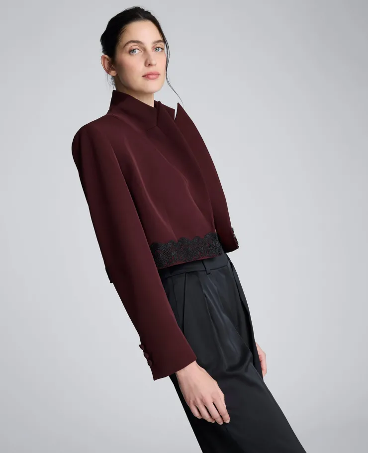 Luxe Twill Fitted Cropped Blazer With Lace Trim>Kenneth Cole Outlet