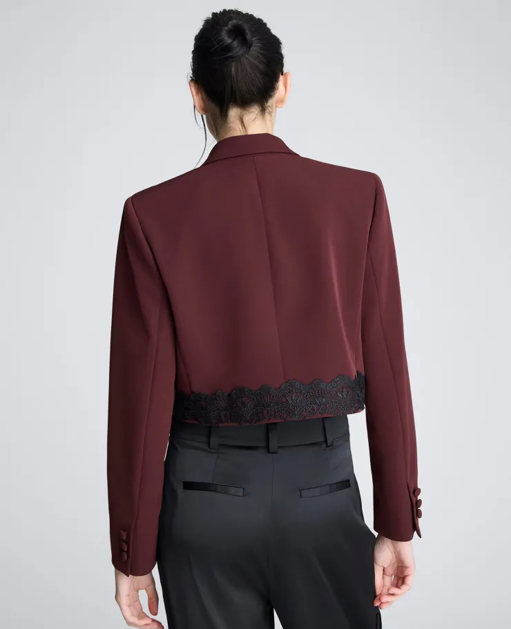 Luxe Twill Fitted Cropped Blazer With Lace Trim>Kenneth Cole Outlet