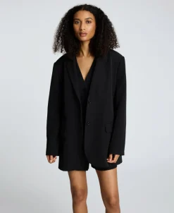 Luxe Twill Two Button Boyfriend Jacket><noscript><img width=