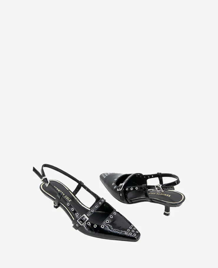 Martha Patent Eyelet Slingback Kitten Heel>Kenneth Cole Outlet