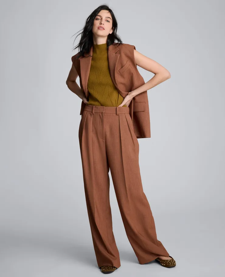 Melange High Rise Fly Front Double Pleat Wide Leg Pant>Kenneth Cole Online