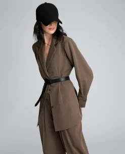 Melange Three Button Belted Soft Jacket><noscript><img width=