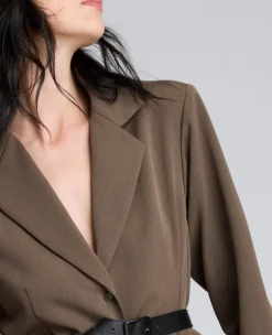 Melange Three Button Belted Soft Jacket><noscript><img width=