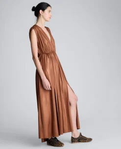 Metallic Knit Deep V-Neck Gathered Maxi Dress>Kenneth Cole Sale