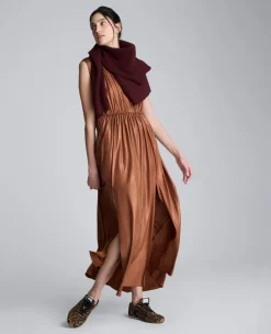 Metallic Knit Deep V-Neck Gathered Maxi Dress><noscript><img width=