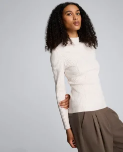 Mock Neck Long Sleeve Rib Chevron Sweater><noscript><img width=