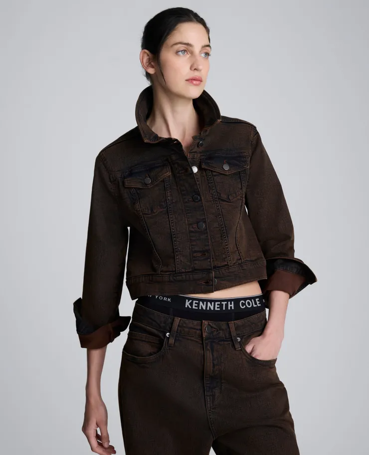 Overdye Denim Cropped Trucker Jacket>Kenneth Cole New