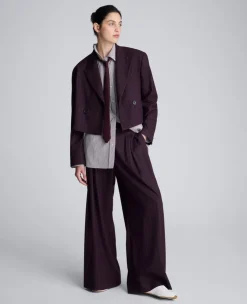 Pinstripe Double Breasted Cropped Jacket><noscript><img width=