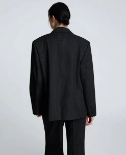 Pinstripe Double Breasted Boyfriend Jacket><noscript><img width=