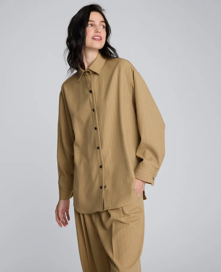 Pinstripe Drop Shoulder Snap Front Boyfriend Shirt>Kenneth Cole Best