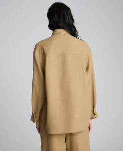 Pinstripe Drop Shoulder Snap Front Boyfriend Shirt><noscript><img width=