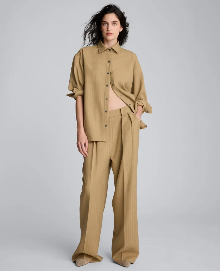 Pinstripe Drop Shoulder Snap Front Boyfriend Shirt>Kenneth Cole Best