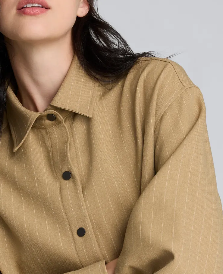 Pinstripe Drop Shoulder Snap Front Boyfriend Shirt>Kenneth Cole Best
