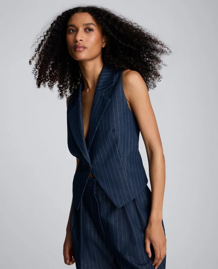 Pinstripe Fitted One Button Vest>Kenneth Cole Discount