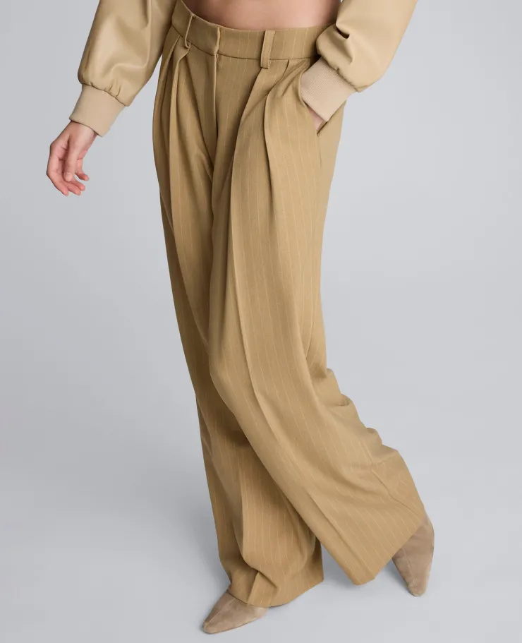 Pinstripe High Rise Fly Front Double Pleat Wide Leg Pant>Kenneth Cole
