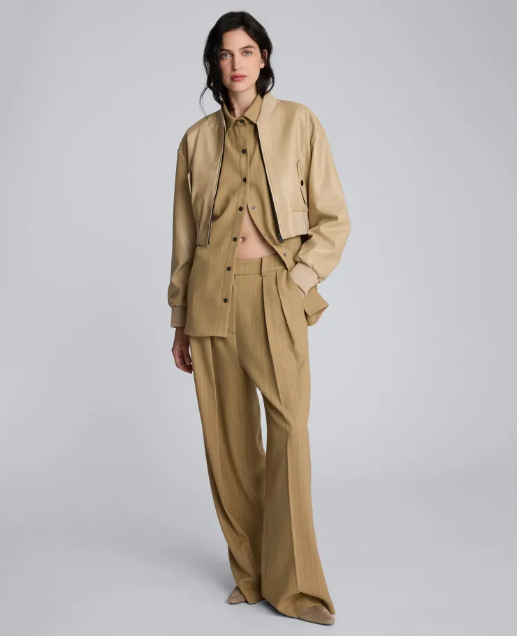 Pinstripe High Rise Fly Front Double Pleat Wide Leg Pant>Kenneth Cole