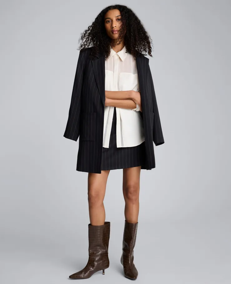 Pinstripe Patch Pocket Open Front Jacket>Kenneth Cole Clearance
