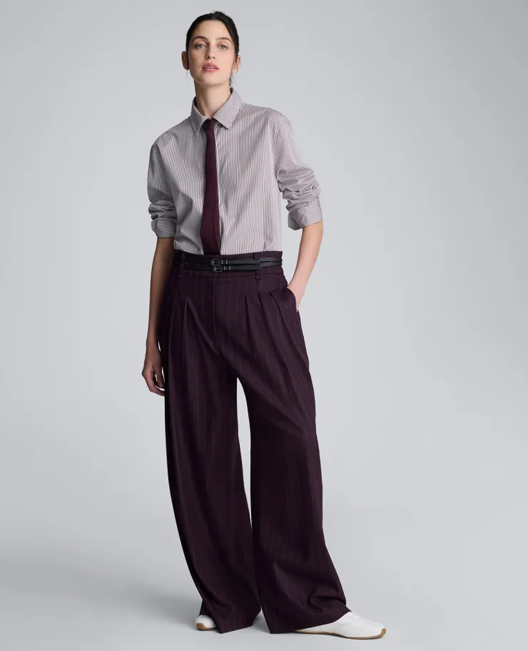 Pinstripe Wide Leg Double Belted Pant>Kenneth Cole Best