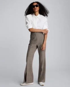 Plaid High Rise Split Front Flare Leg Pant><noscript><img width=