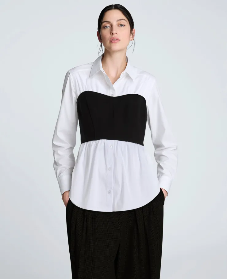 Poplin Long Sleeve Shirt with Bustier>Kenneth Cole Sale