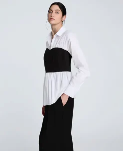Poplin Long Sleeve Shirt with Bustier><noscript><img width=