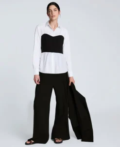 Poplin Long Sleeve Shirt with Bustier><noscript><img width=