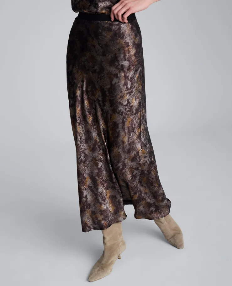 Printed Foil Satin Maxi Skirt>Kenneth Cole Clearance