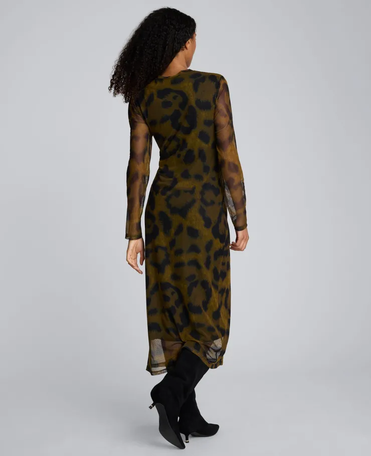 Printed Mesh Knot Front Long Sleeve Midi Dress>Kenneth Cole Clearance
