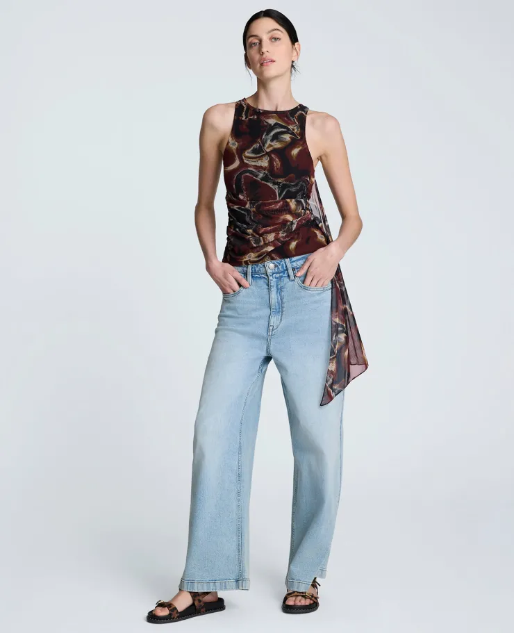 Printed Mesh Side Tied Tank Top>Kenneth Cole Discount