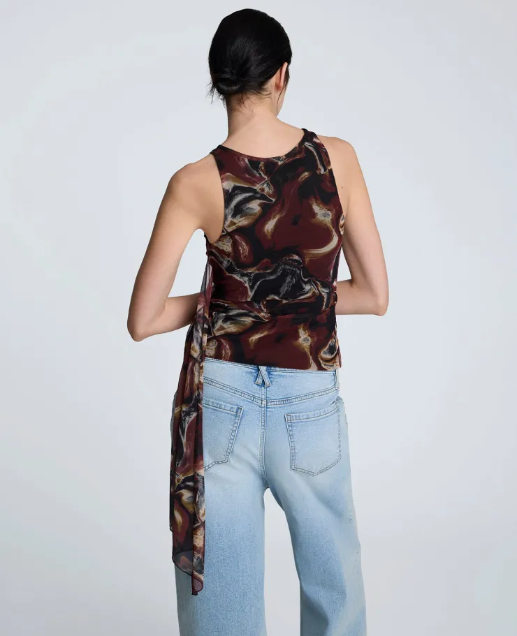 Printed Mesh Side Tied Tank Top>Kenneth Cole Discount