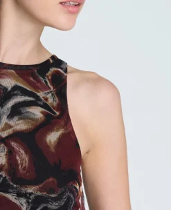 Printed Mesh Side Tied Tank Top><noscript><img width=