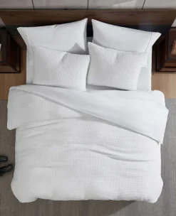 Reversible Solid Waffle Duvet Cover Set><noscript><img width=
