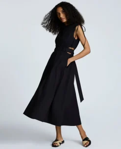 Rouched Waist Midi Dress with Tie Shoulders>Kenneth Cole New