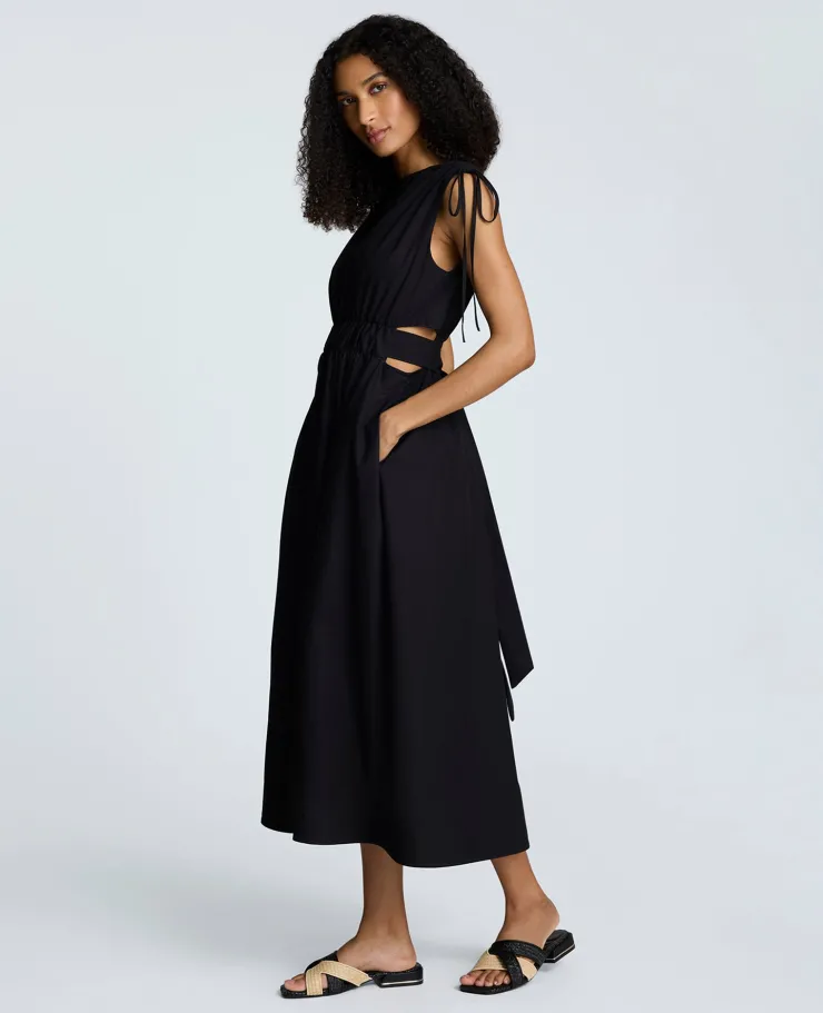 Rouched Waist Midi Dress with Tie Shoulders>Kenneth Cole New