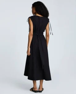 Rouched Waist Midi Dress with Tie Shoulders><noscript><img width=